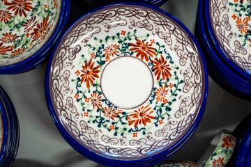 Ornamented china plates pottery boleslawiec