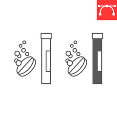 Effervescent vitamin line and glyph icon, supplements and health, soluble tablet vector icon, vector graphics, editable stroke outline sign, eps 10.