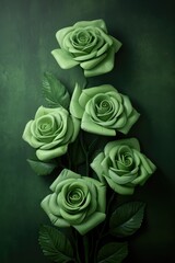 Green roses on green background, created using generative ai technology