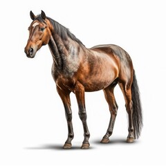 Illustration of a brown racing champion stallion horse on white background Generative AI