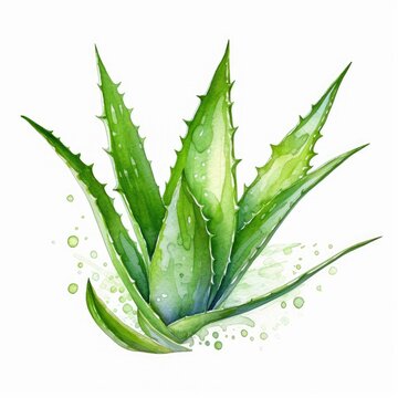Watercolor painting of aloe vera leaves on white background Generative AI Illustration