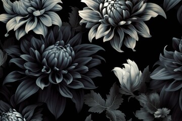 Full frame of black flowers background, created using generative ai technology