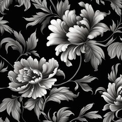 Full frame of black flowers on black background, created using generative ai technology