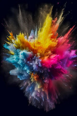 Explosion of lightening Rainbow powder and glitter on a solid color black background-Ai Generated.