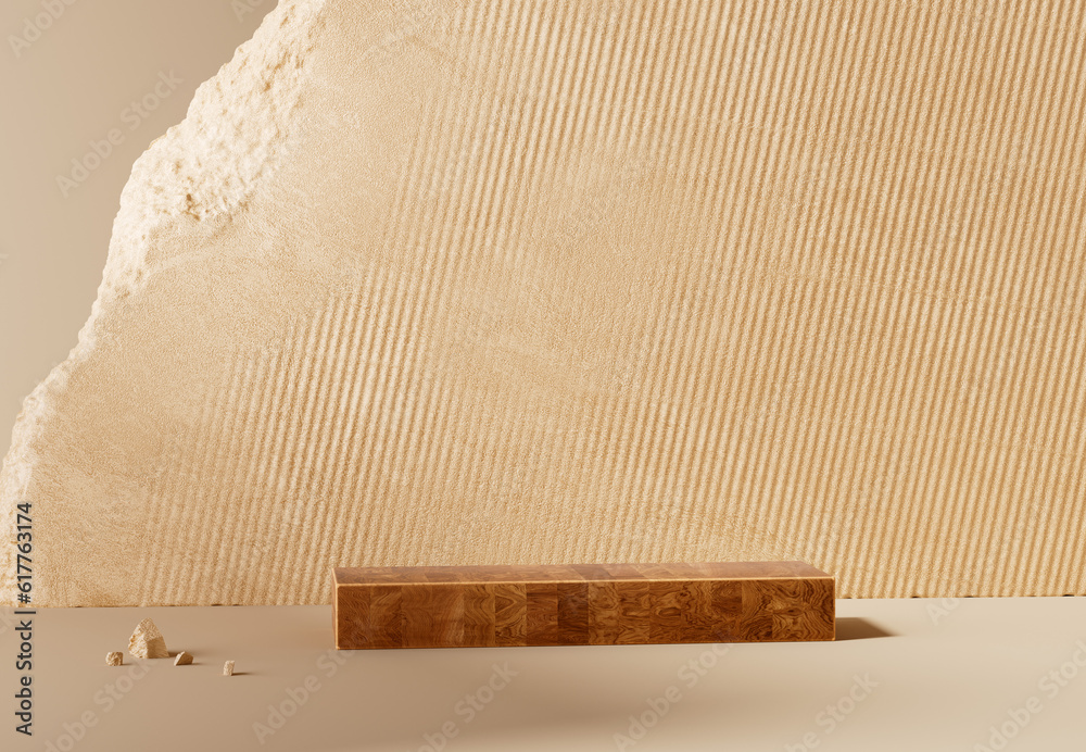 Fototapete empty studio scene for product presentation. object placement background concept. beige broken stone