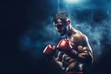 AI generated image of a boxer on black background - obrazy, fototapety, plakaty