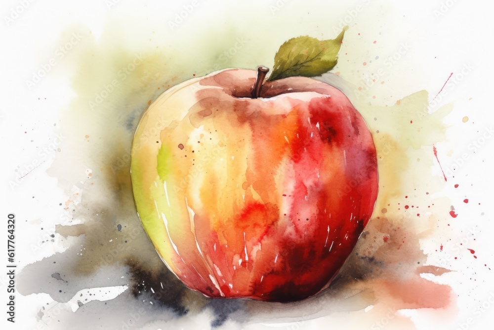 Wall mural watercolour with close up of apple, created using generative ai technology