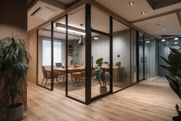 Opened glass tatami door to office, created using generative ai technology