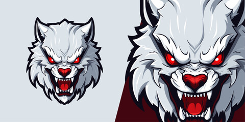 Powerful White Werewolf Logo: Dominant Mascot for Sport and E-Sport Teams - Vector Illustration