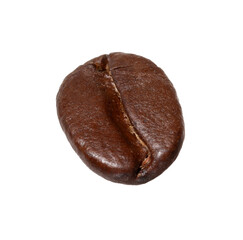 One aromatic roasted coffee bean isolated on white
