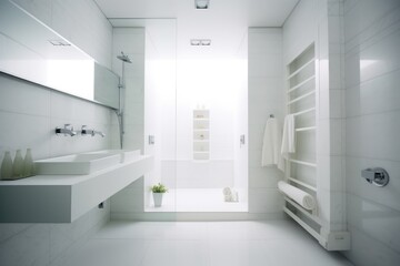 Fototapeta na wymiar Modern bathroom with shower and basin, created using generative ai technology