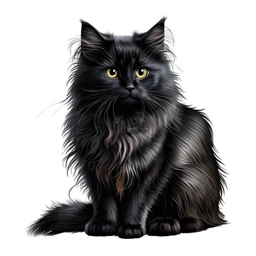 fluffy black cat clipart vector image white background 
