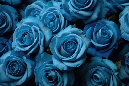 Full frame of blue roses, created using generative ai technology