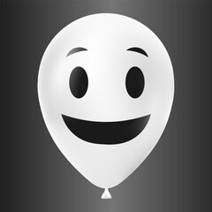 Halloween white balloon illustration with scary and funny face isolated on dark background
