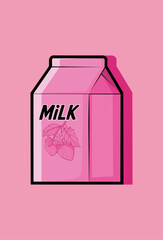 Simple strawberry milk box icon illustration