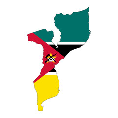 Mozambique map silhouette with flag isolated on white background