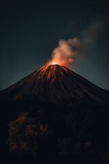 Fototapeta premium Active volcano erupting with smoke and lava at night, created using generative ai technology
