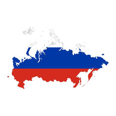 Russian Federation map silhouette with flag isolated on white background