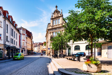 Naklejka premium Eisenach, Thüringen, historical buildings in the old town on a sunny day with blue sky