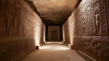 Fototapeta na wymiar Inside Egyptian pyramids, Sarcophagus standing in the interior forbidden rooms