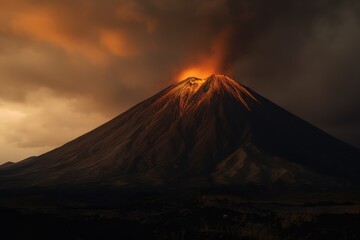 Fototapeta premium Active volcano erupting with smoke and lava at night, created using generative ai technology