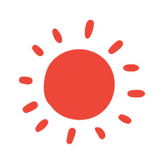 Sun hand drawn illustration. Flat style design, isolated vector. Kids print element, astronomy, astrology, celestial body, space, cosmos weather, atmosphere, forecast