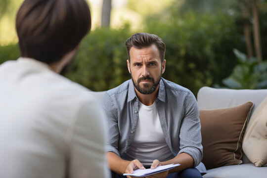 Mental health issues man receiving counseling . Generative AI