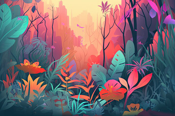 Fototapeta na wymiar Illustration of the magic, unrealistic forest.. Generative AI.