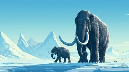 Fototapeta premium A mammoth on the winter background. Generative AI