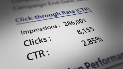 Animated Advertising Campaign Report with a Focus on Click-through rate (CTR) Number. Fictitious Data Created Exclusively for This Concept Footage
