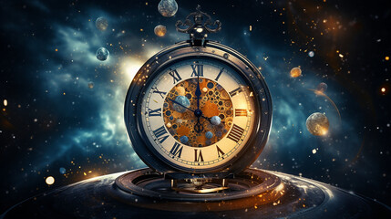 clock in space, time concept, Generative Ai