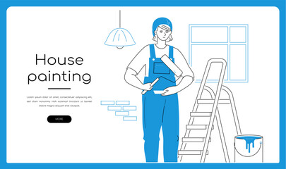 House painting - modern line design style isometric illustration