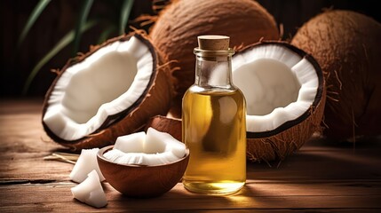 Fototapeta na wymiar coconut oil and coconut