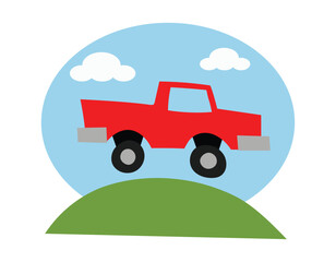 Naklejka premium red pickup truck cartoon style, vector illustration 