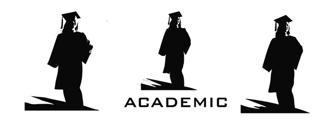 Set of silhoutte for bachelor and student graduate vector illustration, Silhoutte academic graduation