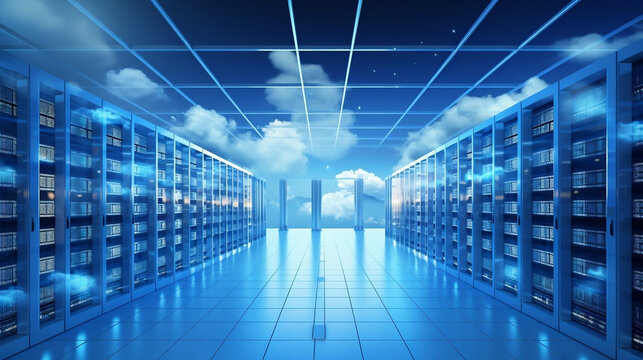 Cloud Computing Data Center. 8K, High Quality Illustration, Modern.