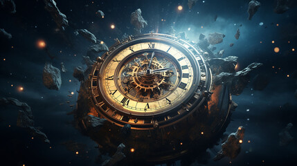clock in space, time concept, Generative Ai