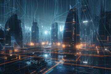 Fototapeta na wymiar A futuristic cityscape with advanced communication and networking technology, Generative AI