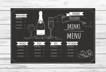 Cocktail Menu for restaurant, concept design for alcohol bar with editable text