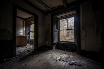 Fototapeta premium Zimmer eines alten verfallenen Hauses - Generative AI