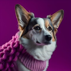 max Corgy dog head dog fashion luxury brand lookbook editorial shoot dog fashion dogs fashion for dogs commercial pantone pink magenta luxury knitted pullover knitted fashion 200mp 8k 16k high 
