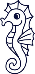 Sea Horse is cute. line illustration. Marine, sea, and ocean animals.