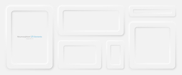 A set of rectangular banners with rounded edges on a white background. User interface elements in the style of neumorphism. Vector EPS 10.