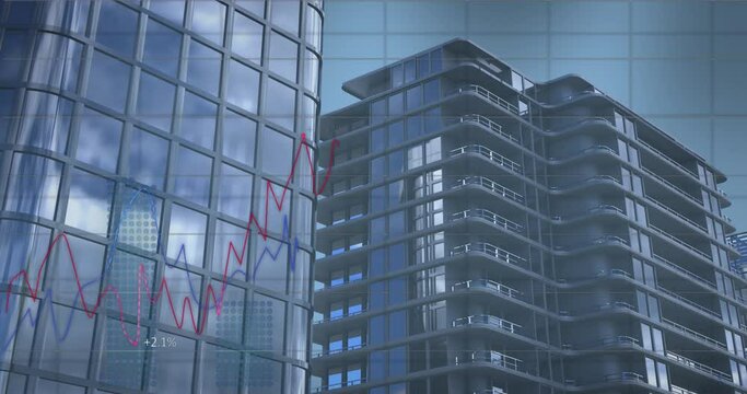Animation of statistical data processing against tall buildings