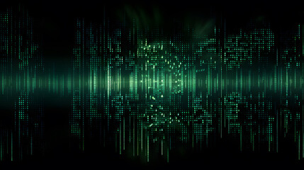 Obraz premium A dark background with a matrix of green binary code, evoking the concept of hacking and cyber attacks in the virtual world. Generative AI