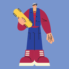cartoon flat design of a tennager character with a skate board