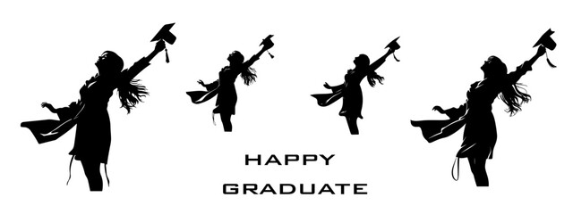 Set of silhoutte for bachelor and student graduate vector illustration, Silhoutte academic graduation