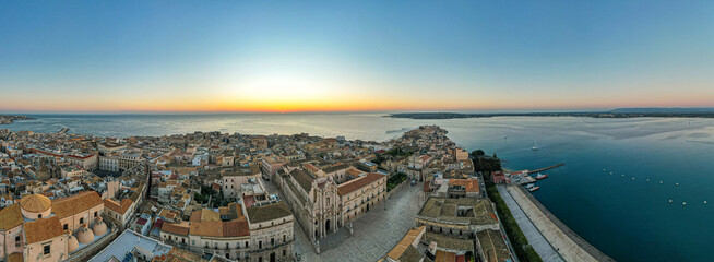 Aerial View of Ortigia Island in Syracuse, Sicily, Italy, Europe, World Heritage Site