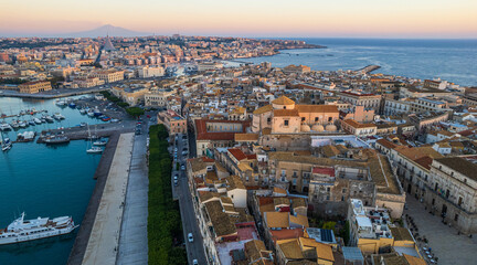 Aerial View of Ortigia Island in Syracuse, Sicily, Italy, Europe, World Heritage Site