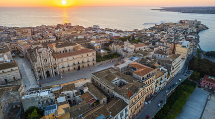 Aerial View of Ortigia Island in Syracuse, Sicily, Italy, Europe, World Heritage Site